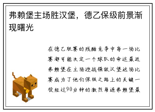 弗赖堡主场胜汉堡，德乙保级前景渐现曙光
