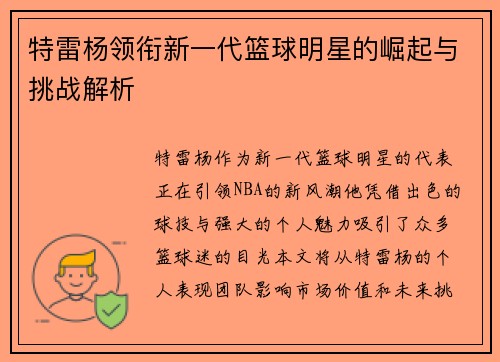 特雷杨领衔新一代篮球明星的崛起与挑战解析