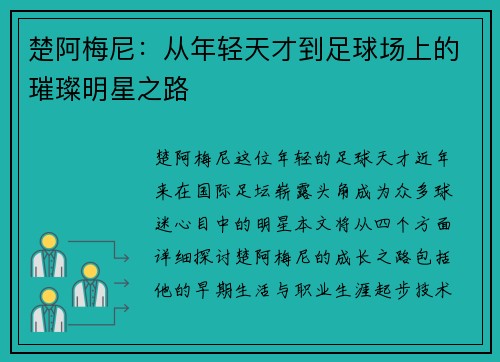 楚阿梅尼：从年轻天才到足球场上的璀璨明星之路