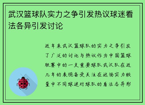 武汉篮球队实力之争引发热议球迷看法各异引发讨论